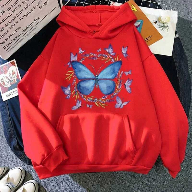 Fashion Butterfly Printed Hoodie Autumn/Winter Casual Hooded Long Sleeve Pullover Sweatshirt XJ250717