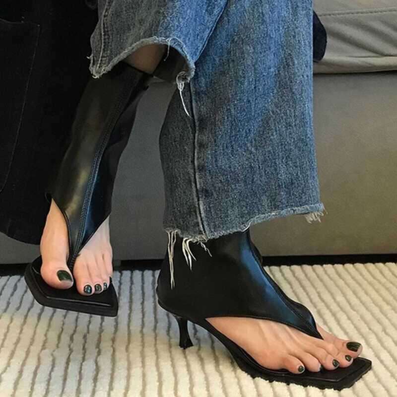 LITTLETON Toe Post Square Sandals for Women High Heel Casual Versatile Stiletto Ankle Boots Summer 2025