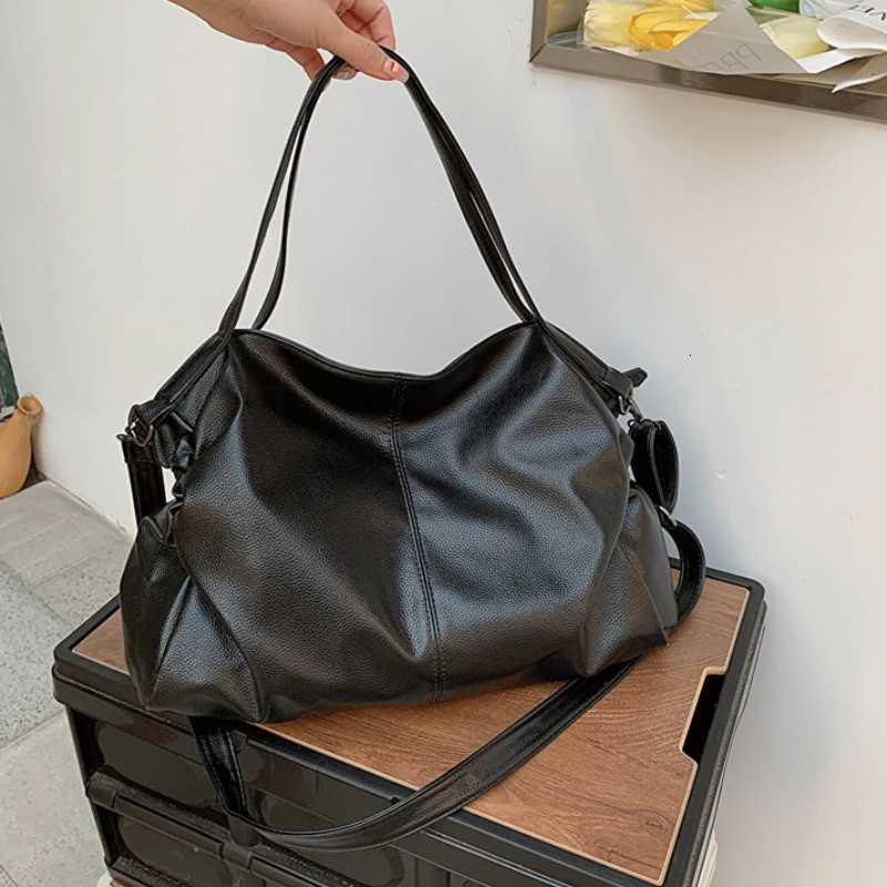 Big Black Shoulder Bags for Women Large Hobo Shopper Bag Solid Color Quality Soft Leather Crossbody Handbag Lady Travel Tote Bag R250717