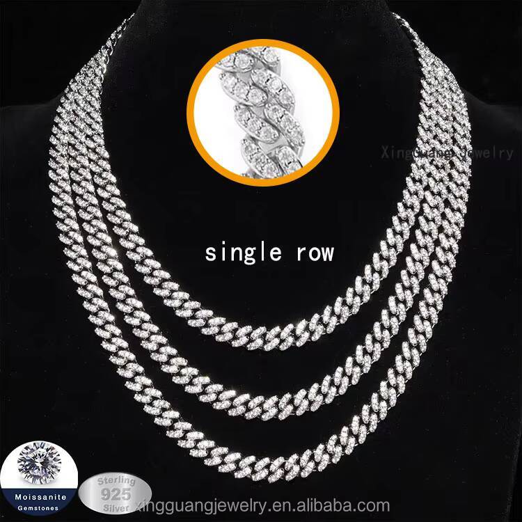 Fashion Chain 6mm Wide 18k Gold S925 Sterling Silver Pass the Diamond Tester Moissanite Diamond Cuban Link Chain