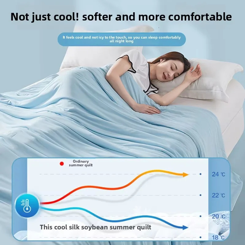 Air Conditioning Quilt for Summer Pure Color Ice Silk Cooling Blanket Lightweight and Soft Cold Quilt for Double/King Size 250717