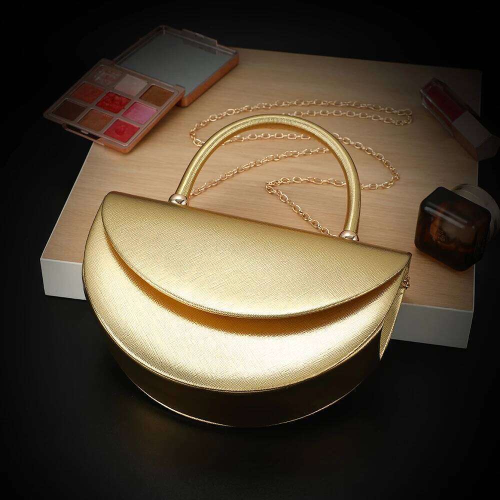 New halfmoon handbag shiny evening dress delicate metal chain shoulder fashion gift small items storage bag