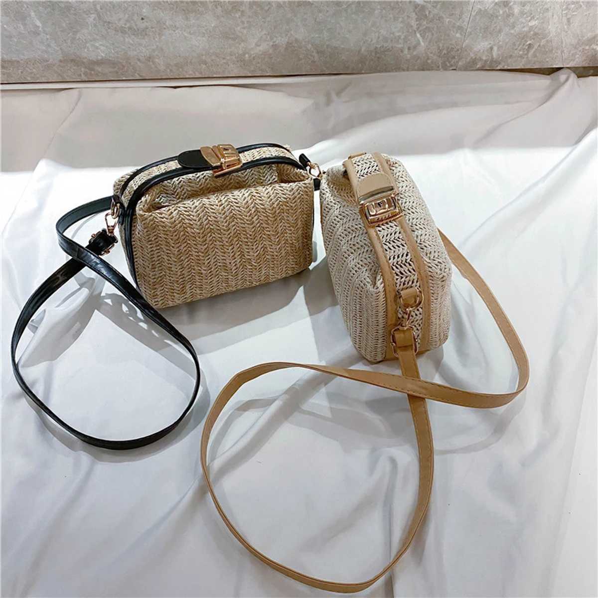 Summer Small Straw Handbag Trendy Shoulder Bag Woven Bucket Crossbody Bag Casual Seaside Beach Bag Gilrs Handle Tote Y250717