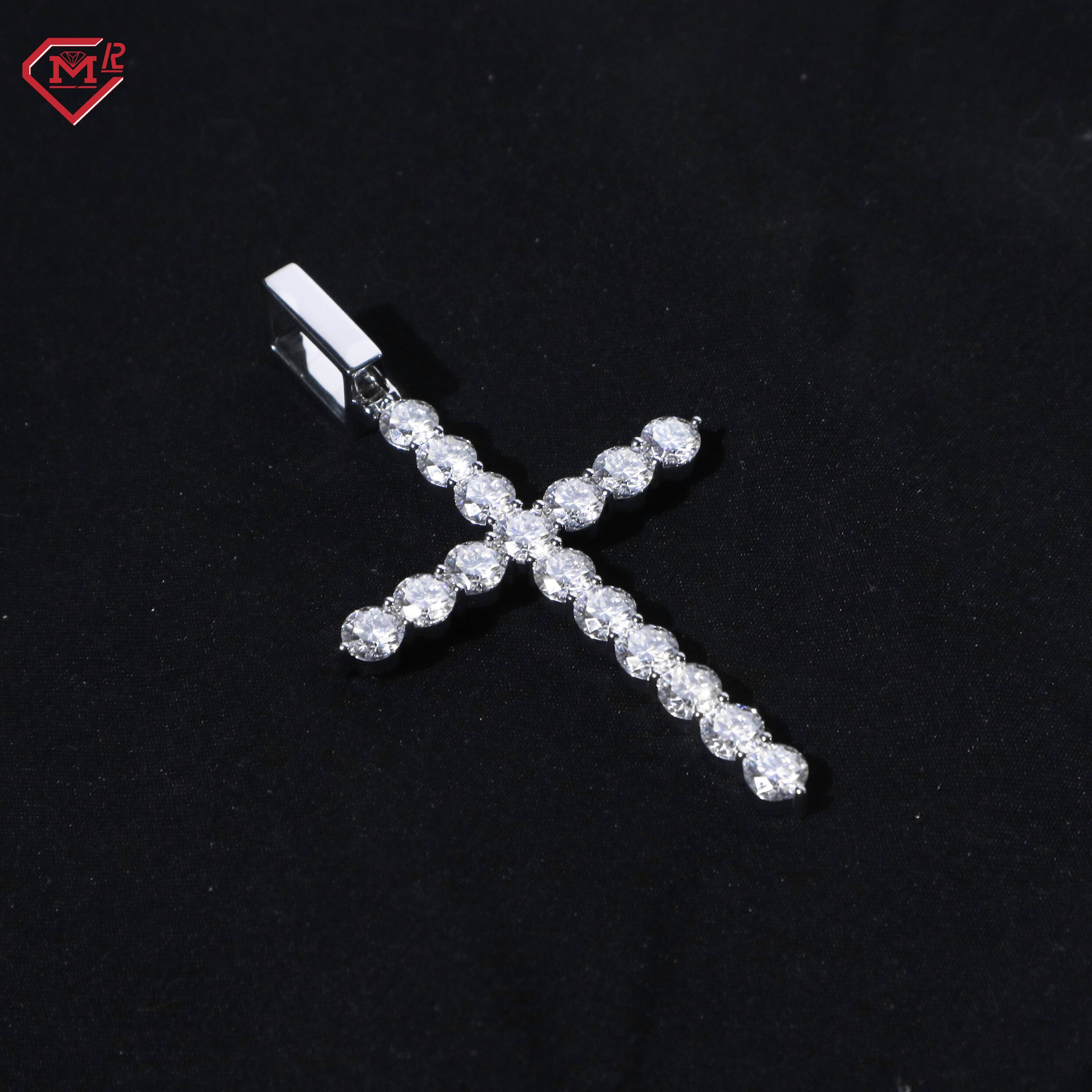 Super Sparkling Moissanite Cross Pendant 925 Sterling Silver Hiphop Custom Vvs Moissanite Pendant