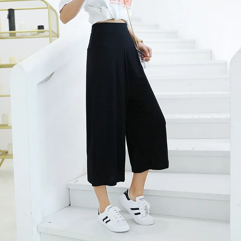 Spring Summer Modal Wide leg pants calf length Loose Casual yoga pant Plus size High Waist three quarter Trousers All match 250714