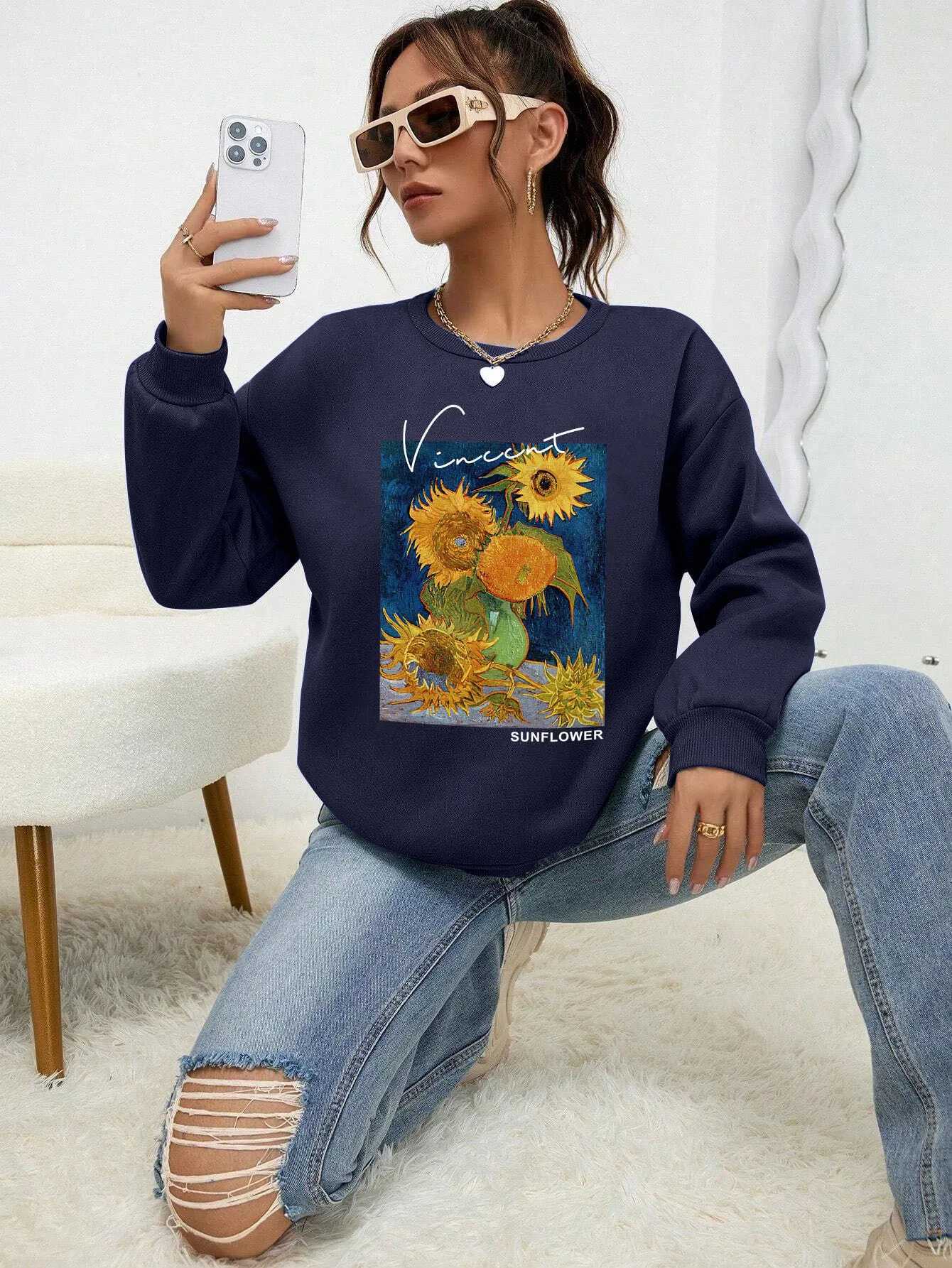 Van Gogh Suower Print Womens Hoodies Autumn New Sweatshirt Creative Comfortable Hoody Street Soft Fce Fe Sportswears XJ250717