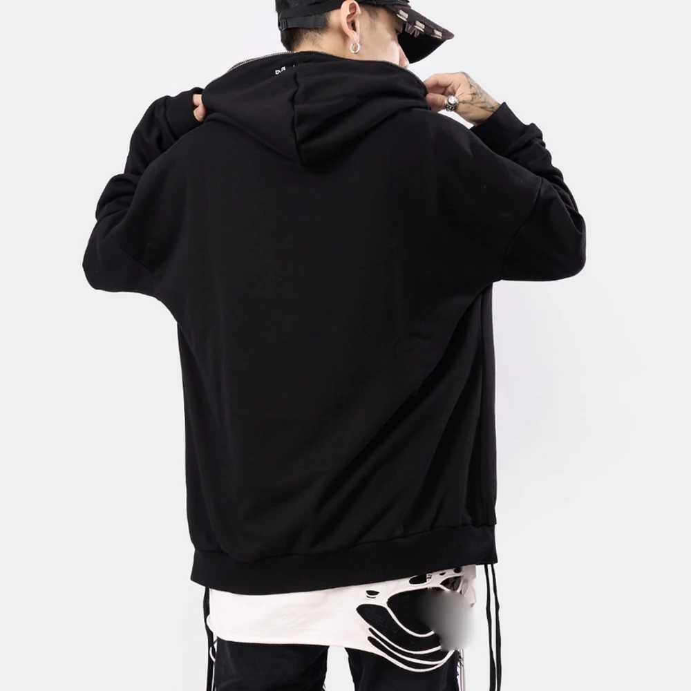 High Street Hoodie Men Retro Zip Up Long Sleeve Loose Jacket Coats Harajuku Casual Gothic Hooded Sweatshirt Y2K Streetwear X250718