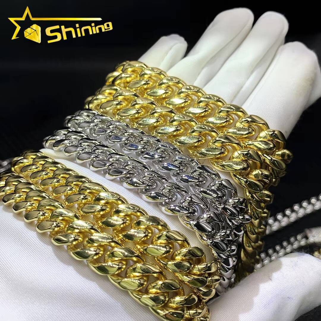 Hip Hop Necklace 8mm 10mm 12mm 14mm 18mm Stainless Steel Gold Plated Moissanite Miami Cuban Link Chain