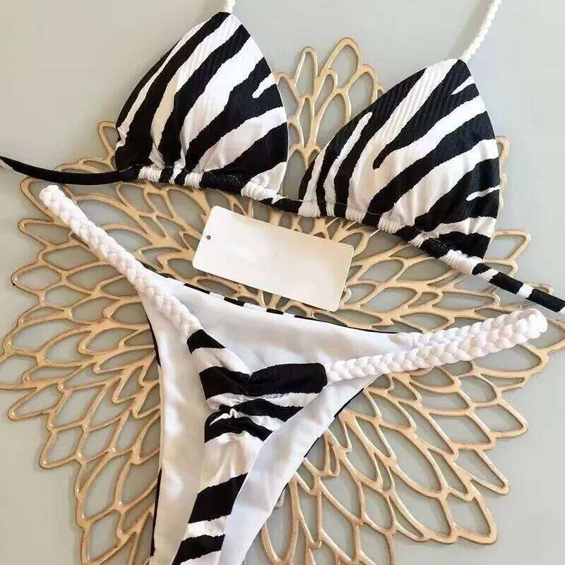 High Waisted Sexy Thong Set Zebra Print Women's Brazilian New Bikini Swimsuit Women