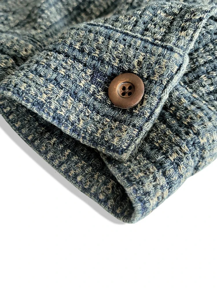 Amekaji Wear Clothes Men Honeycomb Stripes Denim Casual Jacket Coat Loose Version Japanese Style Retro Washed Old 250717