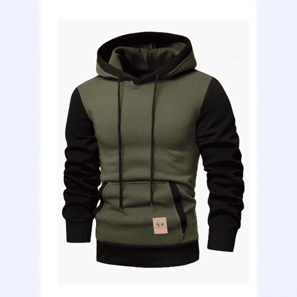Spring And Autumn Men's Color Block Pullover Hoodie Patchwork Fashion Fleece Casual Sportswear B5