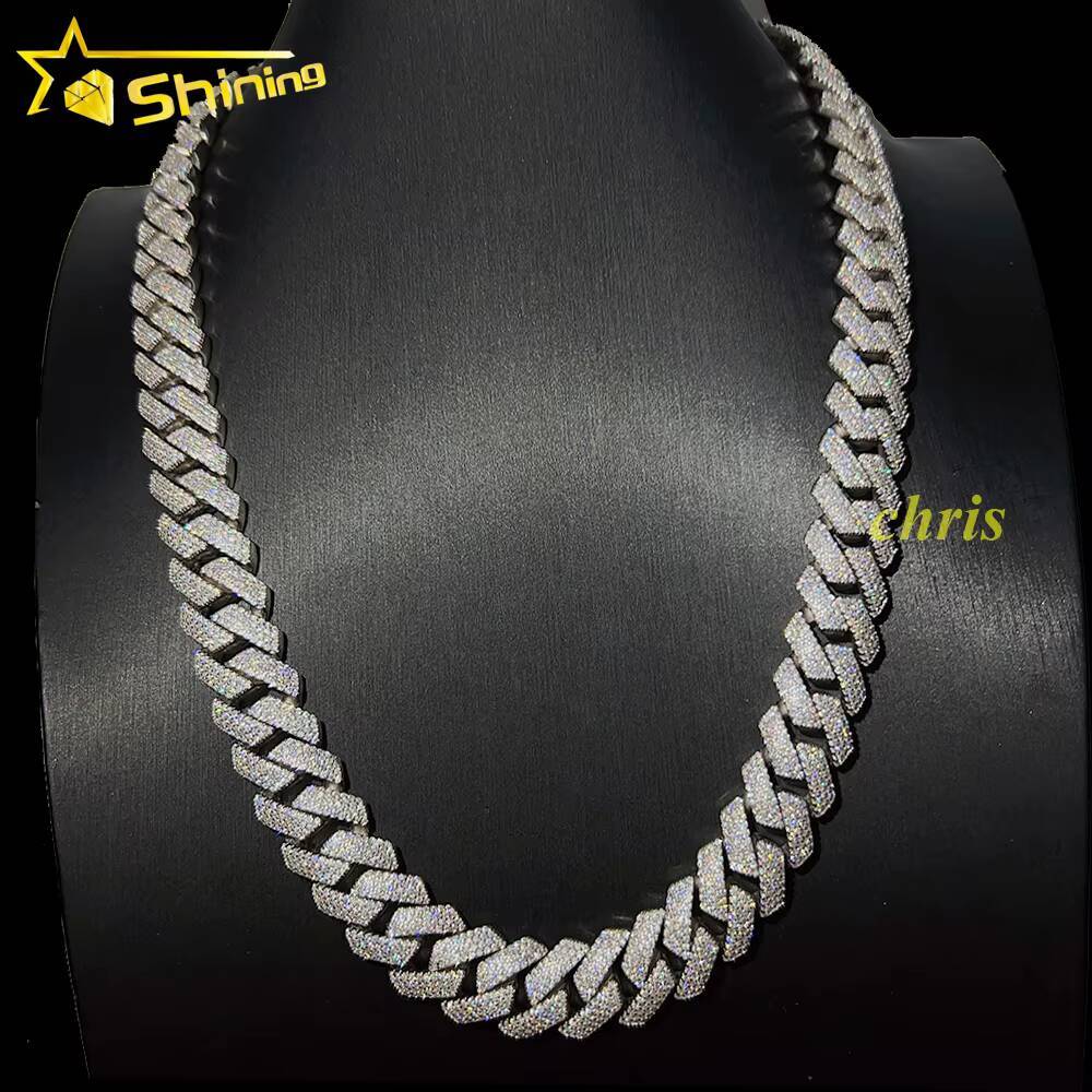 15mm 2rows Vvs Moissnaite Iced Out Hip Hop Jewelry Hot Sale Dropshipping S925 Moissanite Cuban Chain