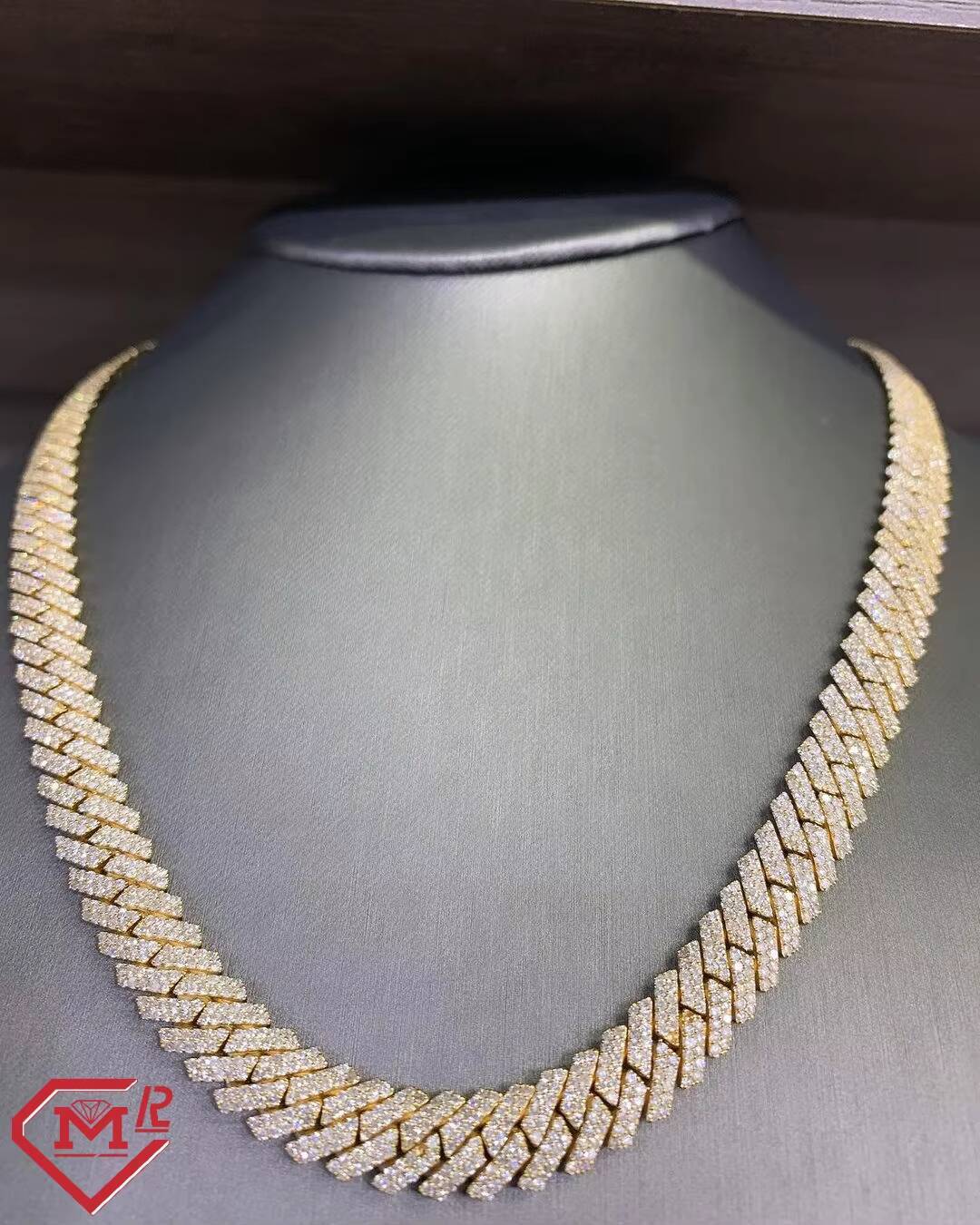 Heavy Hip Hop Moissanite Cuban Chain 925 Silver 2 Rows Gold Plated VVS Cuban Link Chain for Party