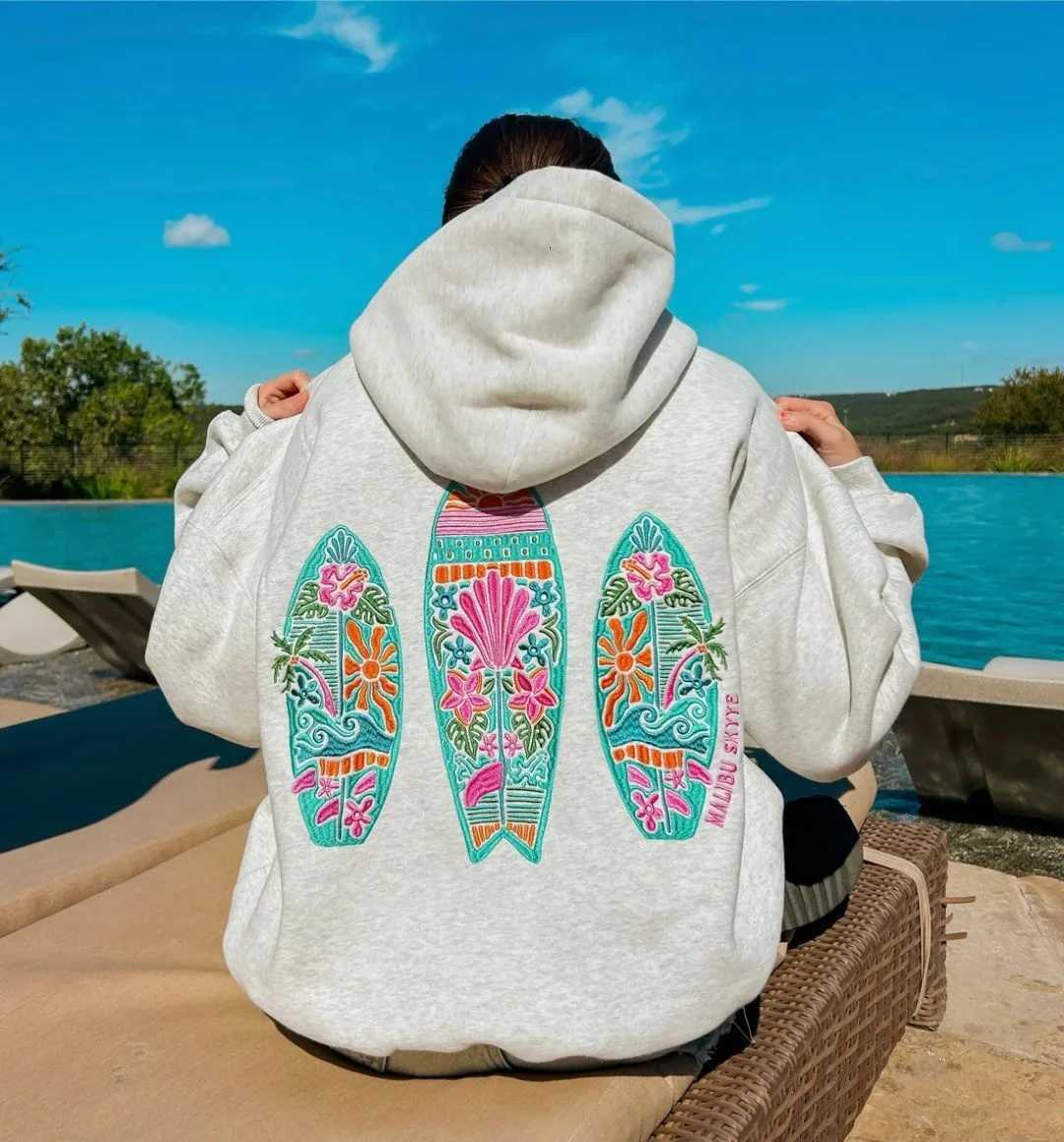 2025 American Retro Trend New Simple Floral Letter Print Pattern Pullover Hoodies Casual Sweatshirt Loose Comfortable Sportswear XJ250717