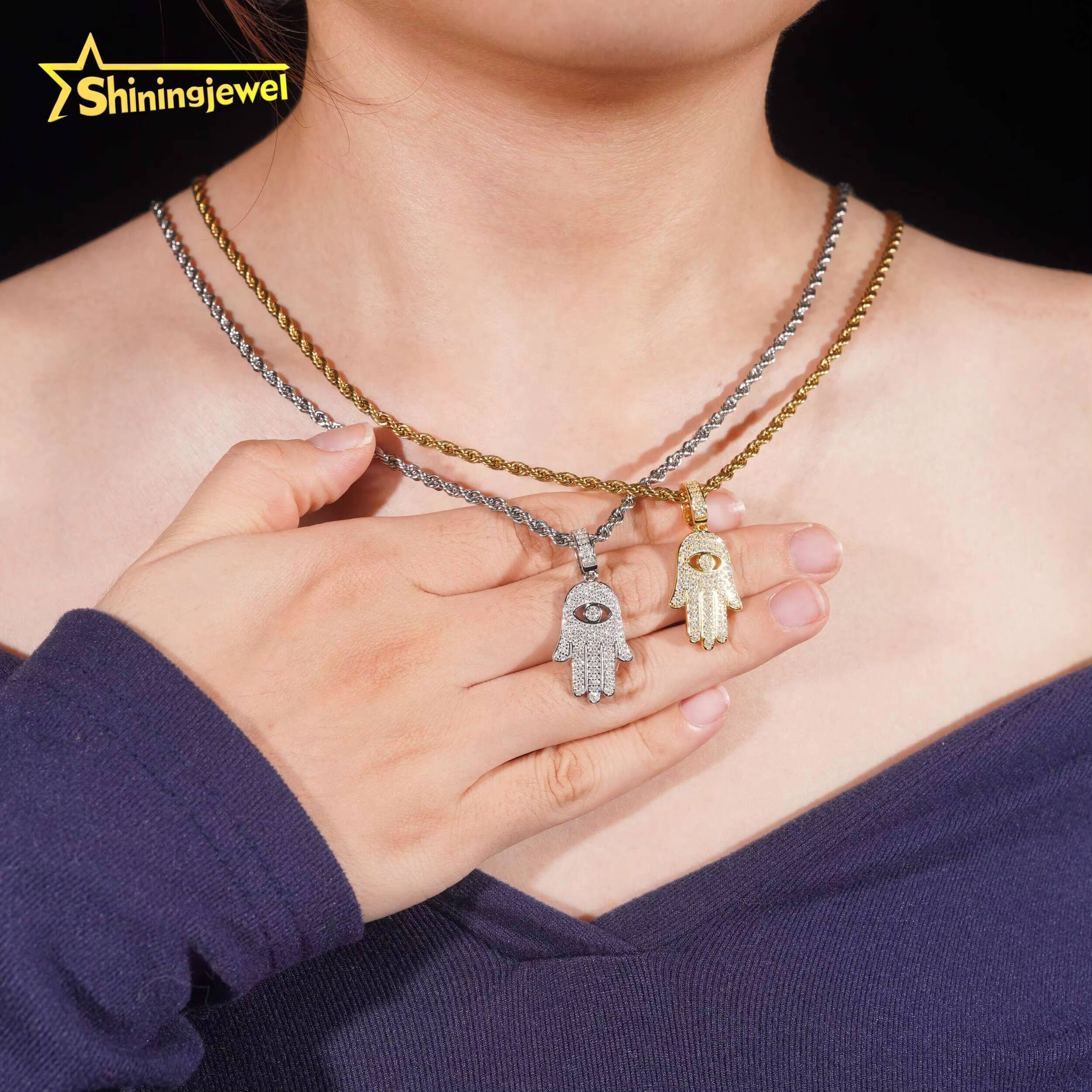 Wholesale Hip Hop Jewelry for Gift Hamsa Hand Pendant Custom Iced Out Fashion 925 Silver VVS Moissanite Diamond Lucky Pendant