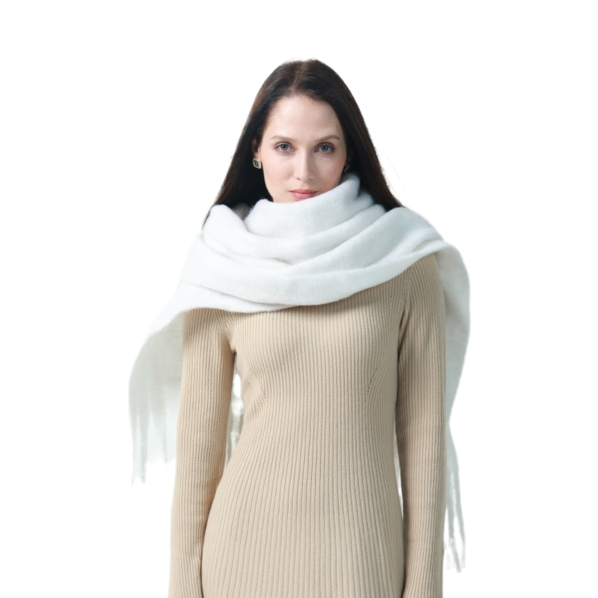 K1385 Korean style all-match soft and sticky pure color atmosphere imitation cashmere tassel scarf women's winter extended warm large shawl neck 