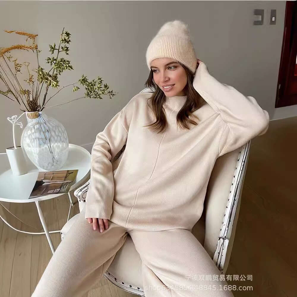 Style Solid Color Set For Women Irregular Slit Top + Wide-Leg Pants Casual Loose New B5