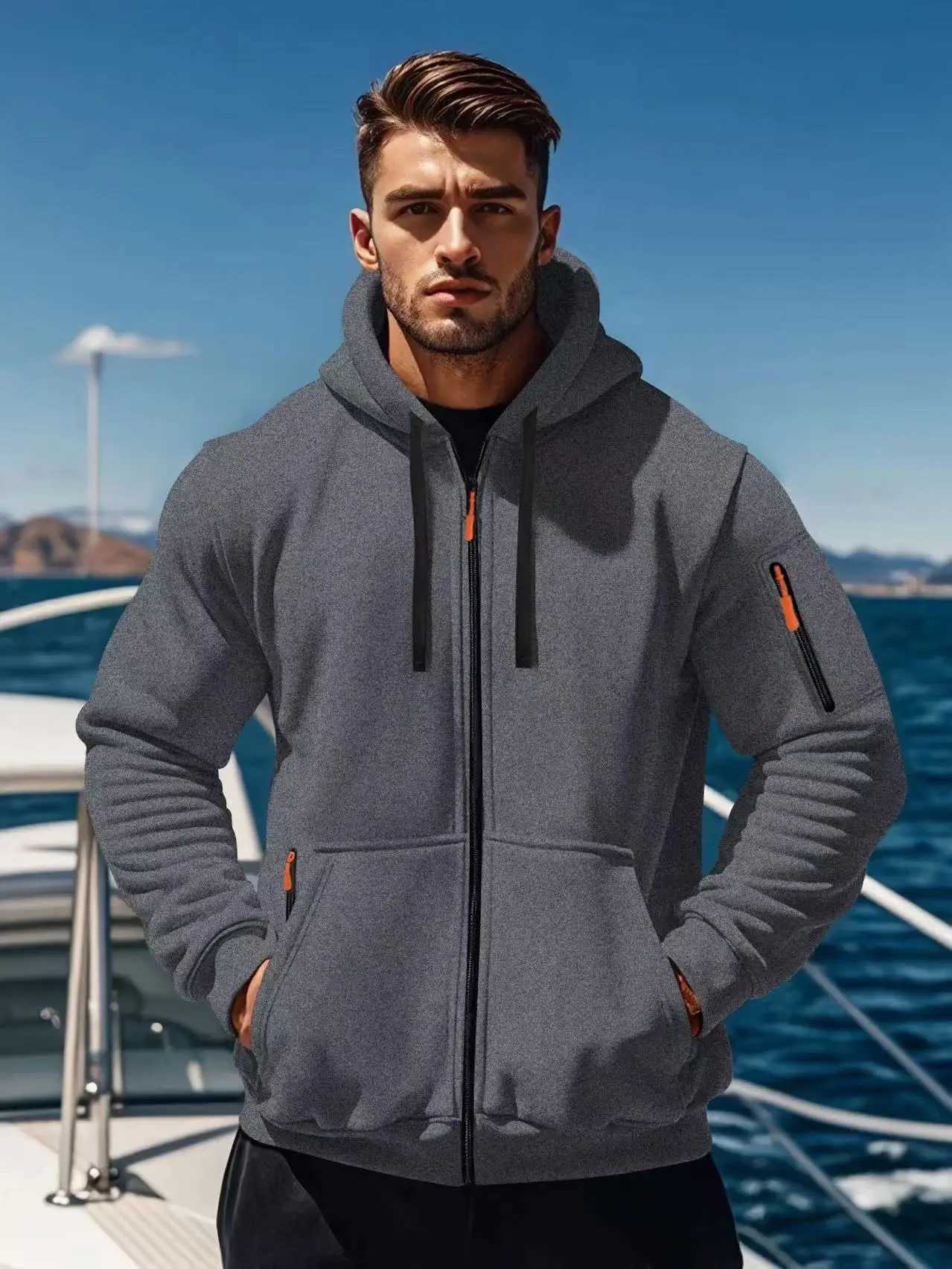 2025 New Trendy Loose Hoodie Mens Zipper Hoodie Mens Hoodie Autumn/Winter Plush Warm Coat XJ250714