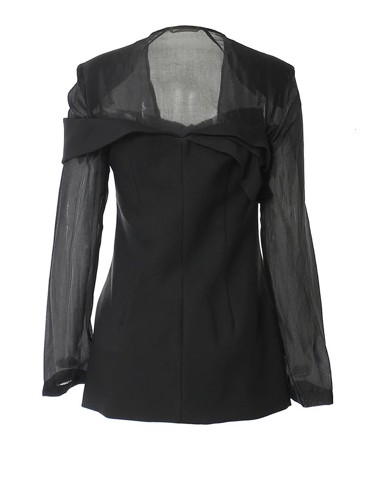 EAM Women Black Mesh Perspective Elegant Blazer Square Collar Long Sleeve Jacket Fashion Spring Autumn 1DH3990 250703