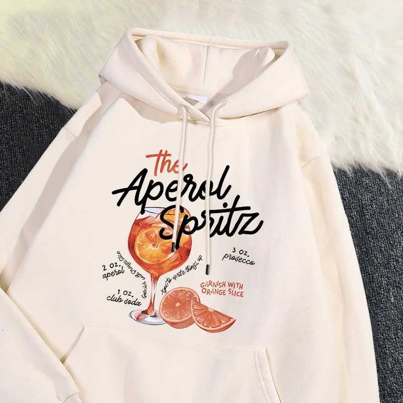 Winter Womens Hoodie The Aperol Spritz Retro Cocktail Printing Sweatshirt Loose Pocket Warm Face Pullover Kaii Sportswear XJ250717
