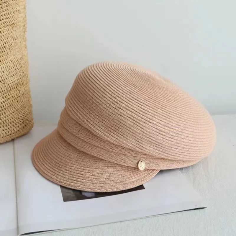 Summer New Korean Version Womens Berets Casual Fashion Straw Shading Sun Protection Hat Gorras Peaked Japan Design Newsboy Cap L250718