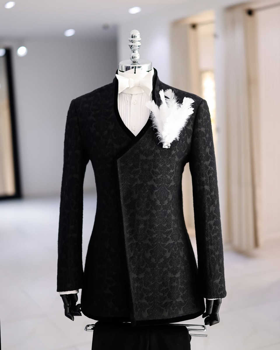 Hot Selling Jacquard Men's Suits Slim Fit 2 Pieces Jacket With Pants One Button Groom Clothing Customized