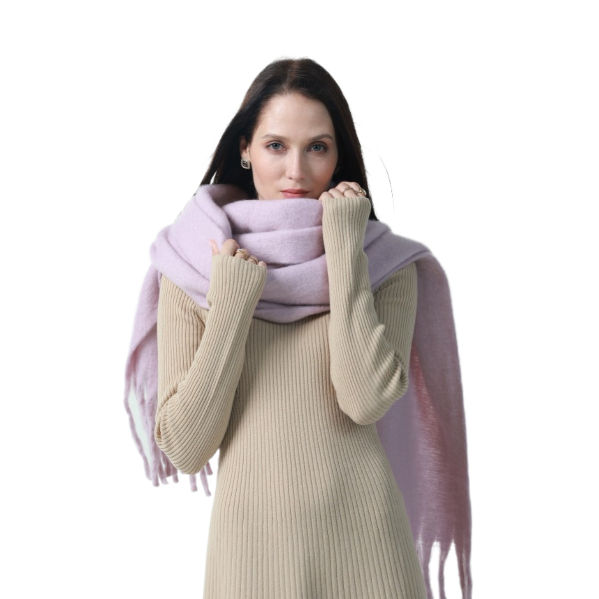 K1385 Korean style all-match soft and sticky pure color atmosphere imitation cashmere tassel scarf women's winter extended warm large shawl neck 