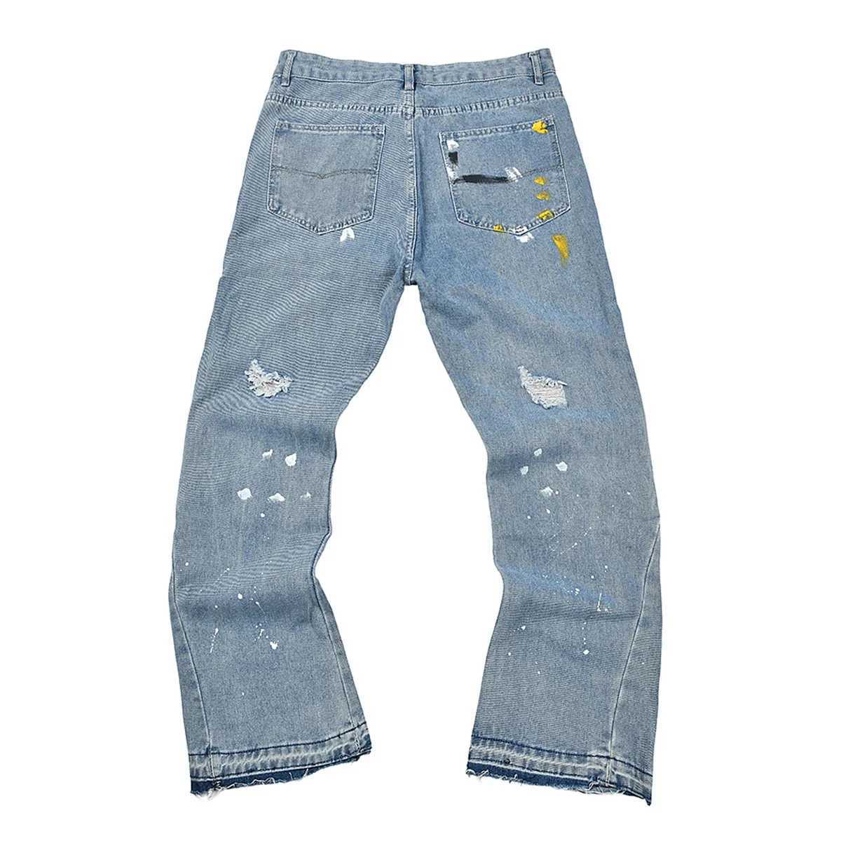 High Street Letter Embroidery Washed Blue Baggy Jeans for Men Straight Vintage Loose Casual Denim Pants Oversized Mens Clothing X250812