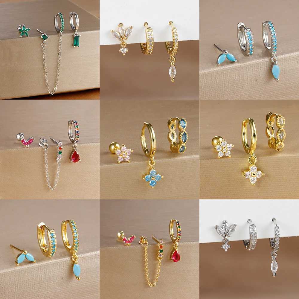 3PCS 9 Styles Gold Plated Geometric Circle Piercing Earrings Set For Women Multicolor Crystal Dangle Earring Statement Jewelry X250718