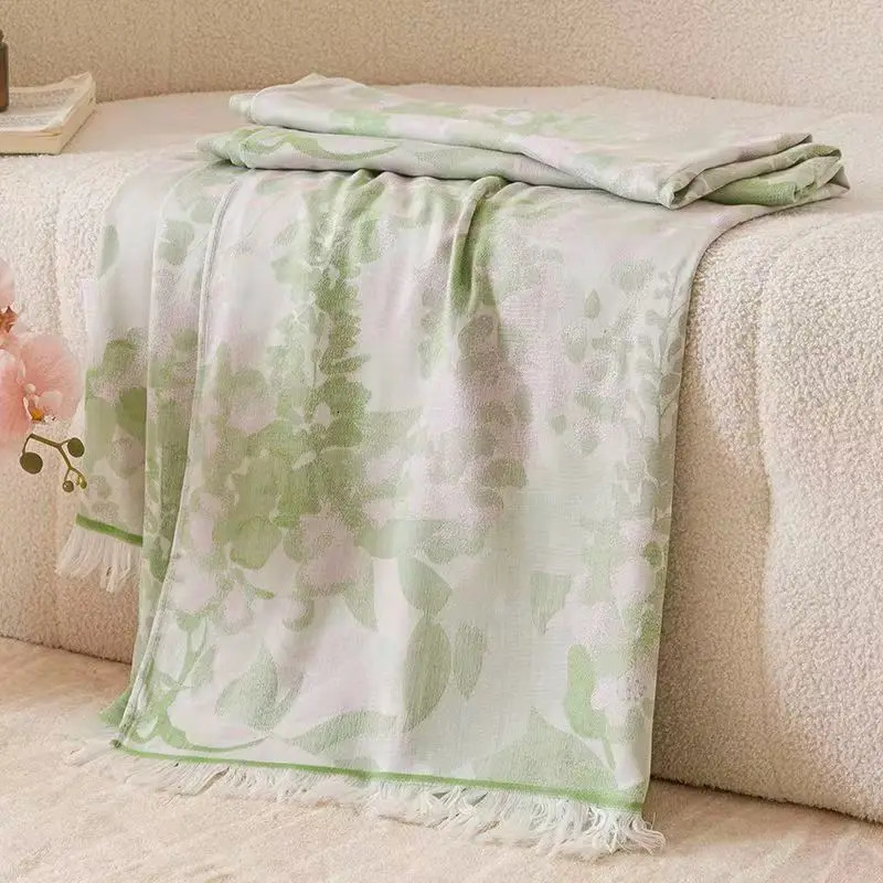 Summer Lyocell Bamboo Fiber Blanket Cooling Bedding For Single Bed Sheet Silky Yarn Dyed Jacquard Double-layer Throw 150x200cm 250714