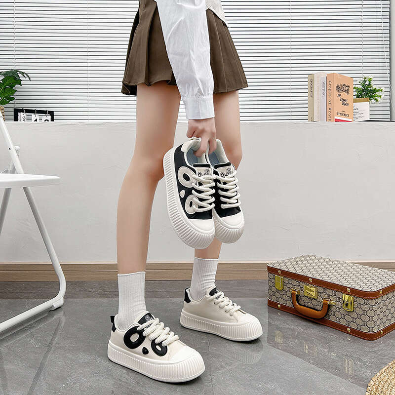 Panda Color Matching Free shipping Big Head White for Women, New Autumn Free shipping Style, Student Round Toe Versatile Thick Sole Wear-Resistant Cas