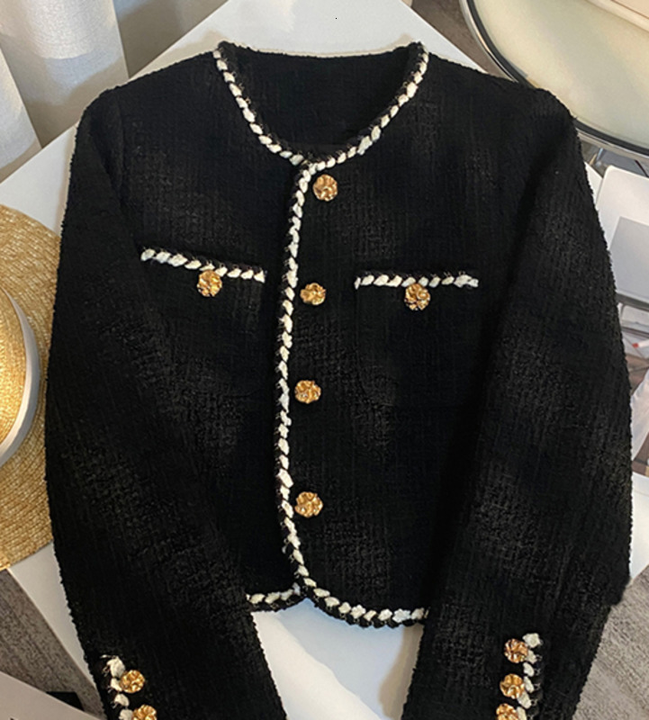 MEXZT Vintage Tweed Jacket Women Elegant Cropped Quilted Coat Commute Black Blazer Winter Ladies Korean Short Outerwear Tops 250718