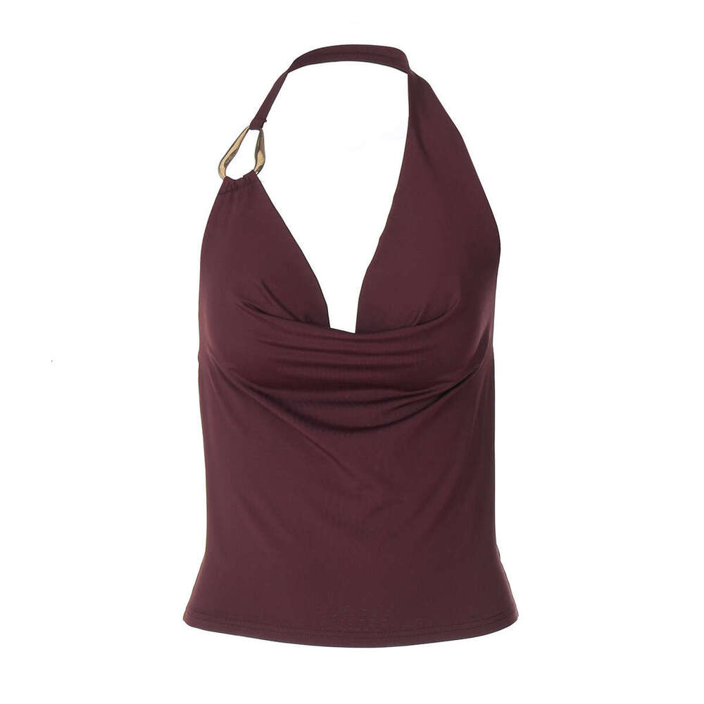 Summer New Sexy Hot Girl V-Neck Solid Color Halter Backless Slim Fit Tank Top B5