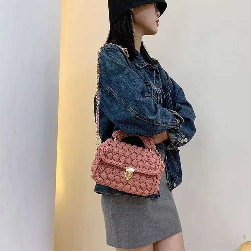 Stylish Handmade DIY Knitted Handbag Woven Texture Bohemian Rope Woven Handbag Casual Style DIY Messenger Bag Daily Use Z250718