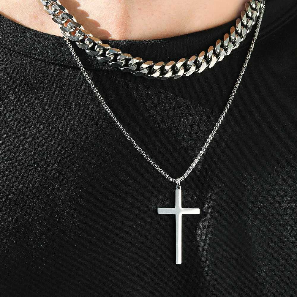 DOTIFI Stainless Steel Simple Cross Pendant Necklace Mens Fashion Double Layer Classic Retro Punk Necklace Jewelry Party Gifts X250718
