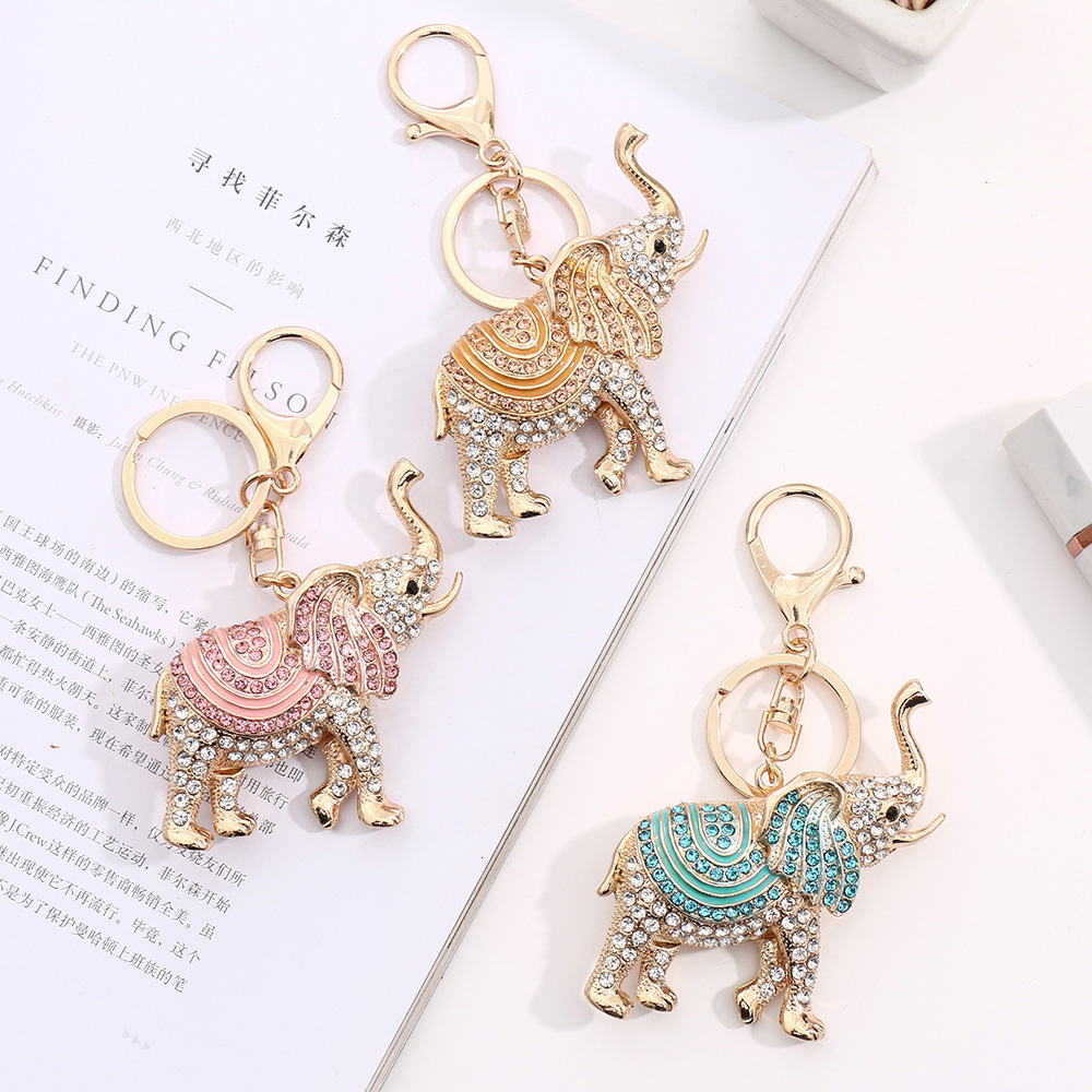 Diamond-in Elephant Bag Charms Cute Animal Metal Keychain Hanging Ornament Women's Bag Accessories