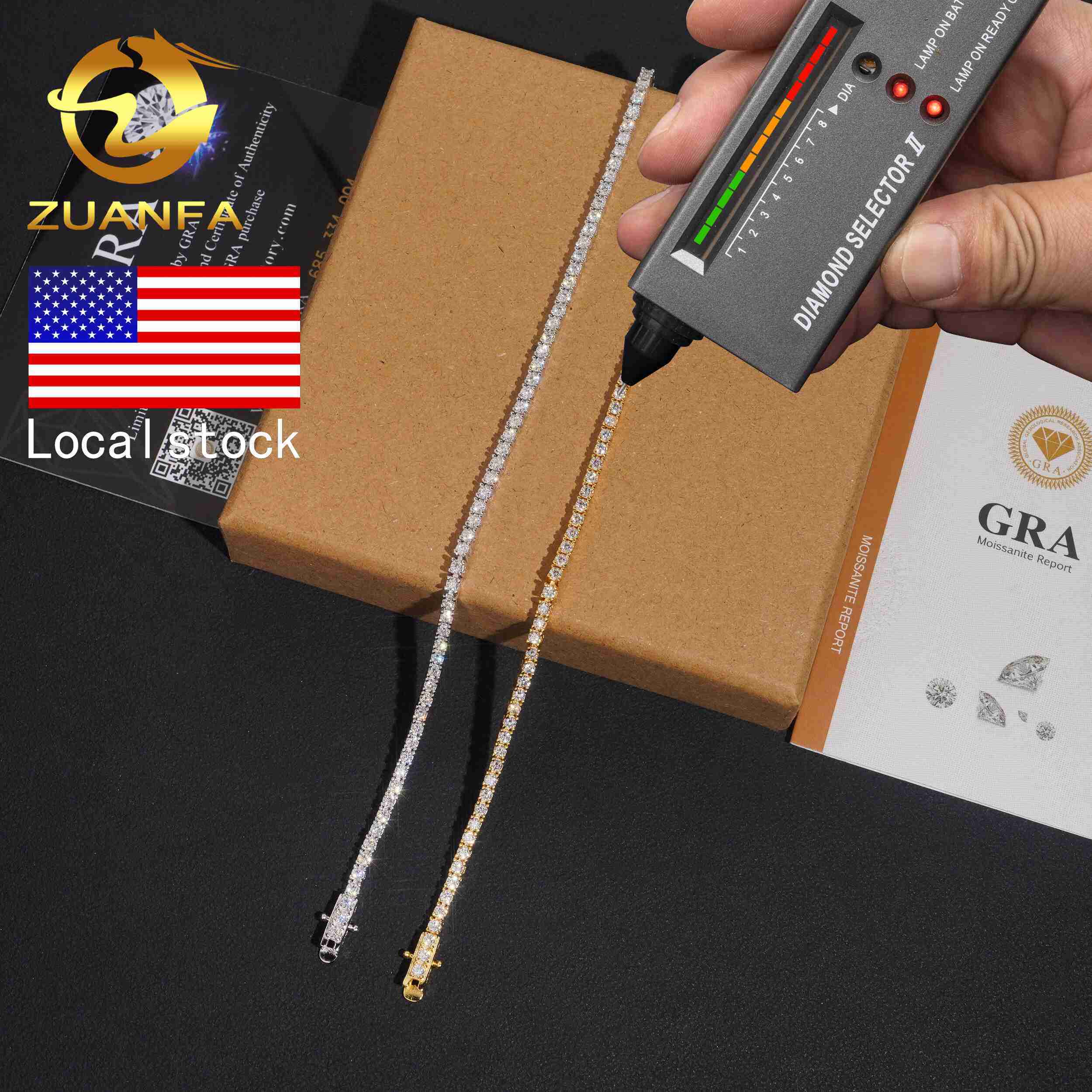 USA Local Stock Shipping Hip Hop Classical Factory Price Gold Plated 925 Sterling Silver 2mm Moissanite Diamond Tennis Bracelet
