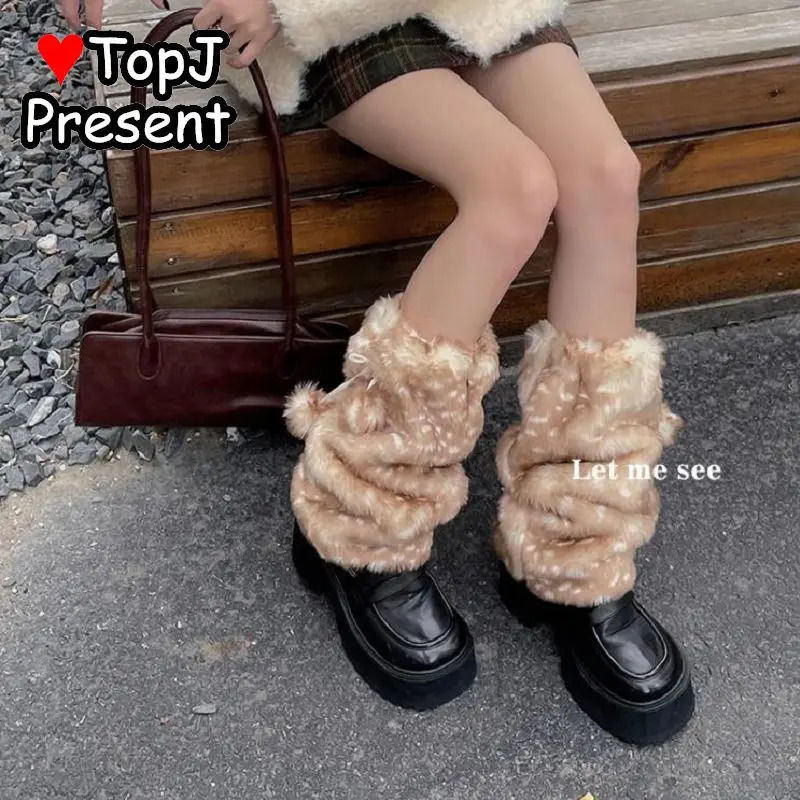 Womens Lolita Y2k Steam Punk Gothic Harajuk Winter Spicy Girls Deer Pattern Plush Insulation Thickening Furry Leg Warmers Cover 250717