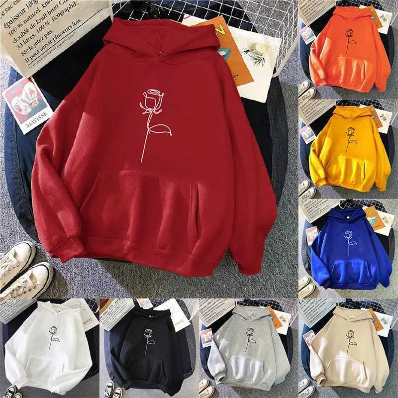 2024 Autumn Winter Hoodies Sportwear Womens Hoodie Pullover Sweatshirt Stylish Flower Print With Thick Long Sleeves Loose Tops XJ250717