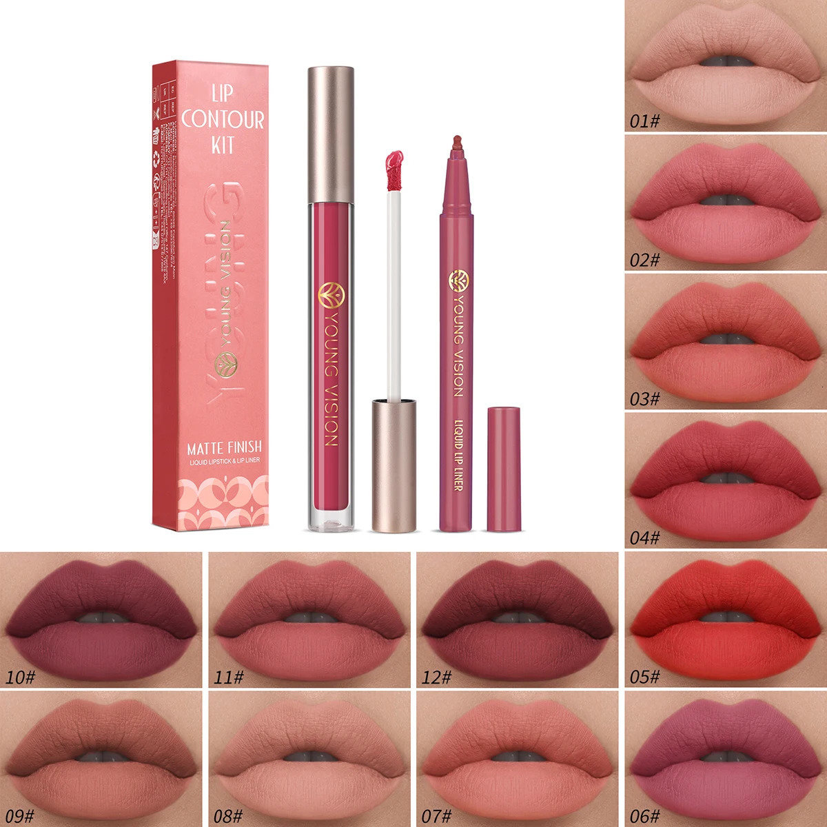 YOUNG VISION 12 Color Lip Glaze Lip Liner ComboLiquid Lip Liner smooth easy-to-apply color lip liner 250716
