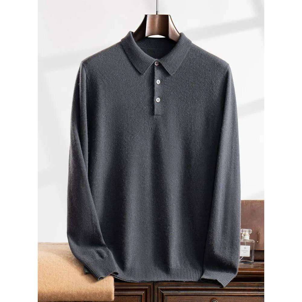 High Quality Men 100% Cashmere Sweater Autumn Winter Long Sleeve Polo Pullover Smart Casual Knitwear Soft Warm Clothing Tops New