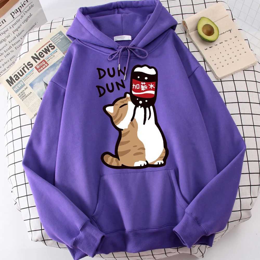 Cartoon Cat Drink Salary Increase Beverages Mens Hooded Jacket Casual Cartoon Hoodies Pleasure Sweatshirts Home Harajuku Tops XJ250714