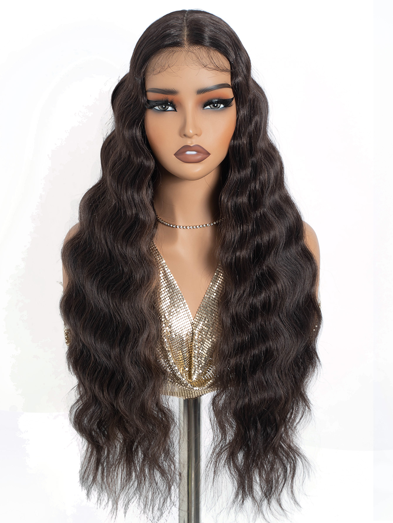 Rebecca Fashion Synthetic 13*4*1 Lace Front Wigs For Women 28 Inch Highlight Honey Brown Body Wave Wig Lace Wig