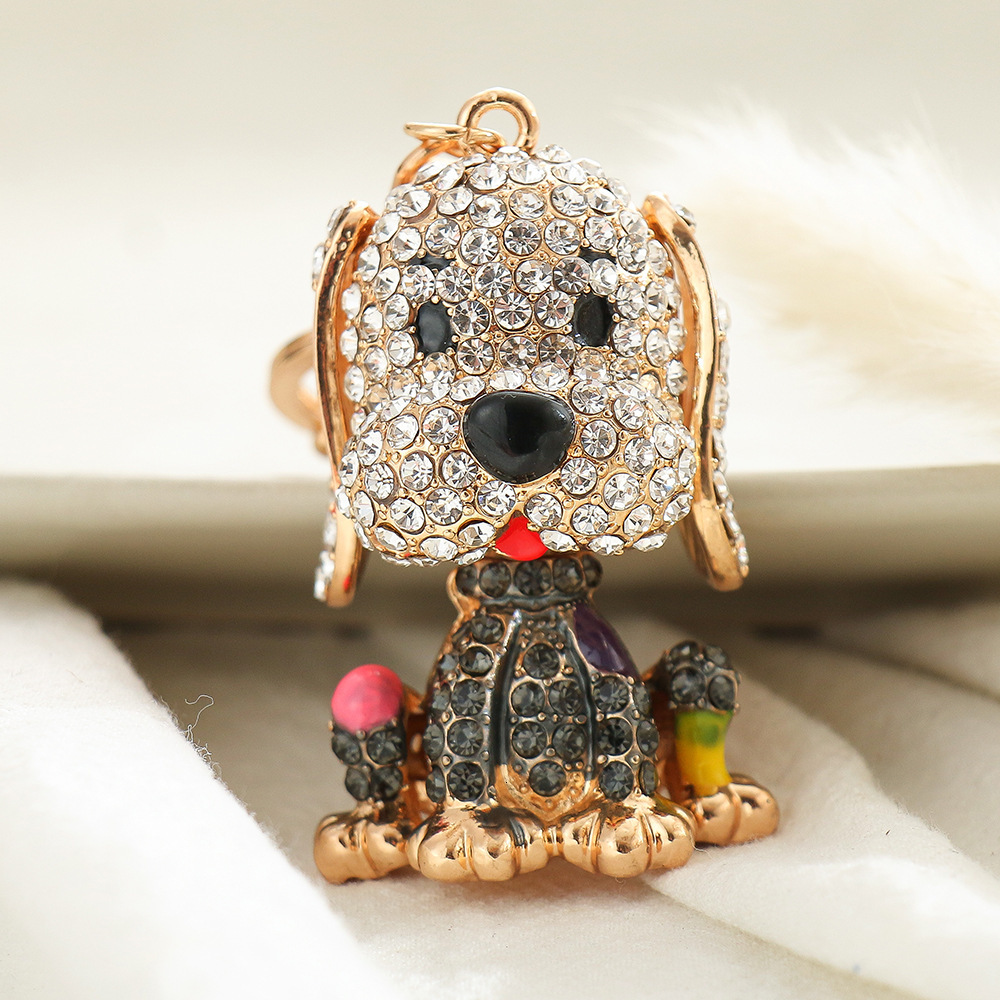 Diamond-in-the-block Puppy Bag Charms Cute Cartoon Animal Metal Keychain Hanging Decoration Car Cute Pet Decoration