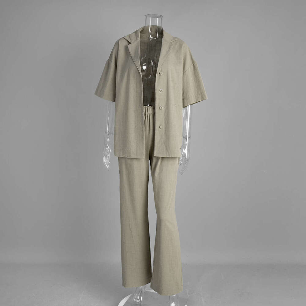 Pure Cotton Spring Summer New Loose Short Sleeve Shirt Long Pants Casual Set B5