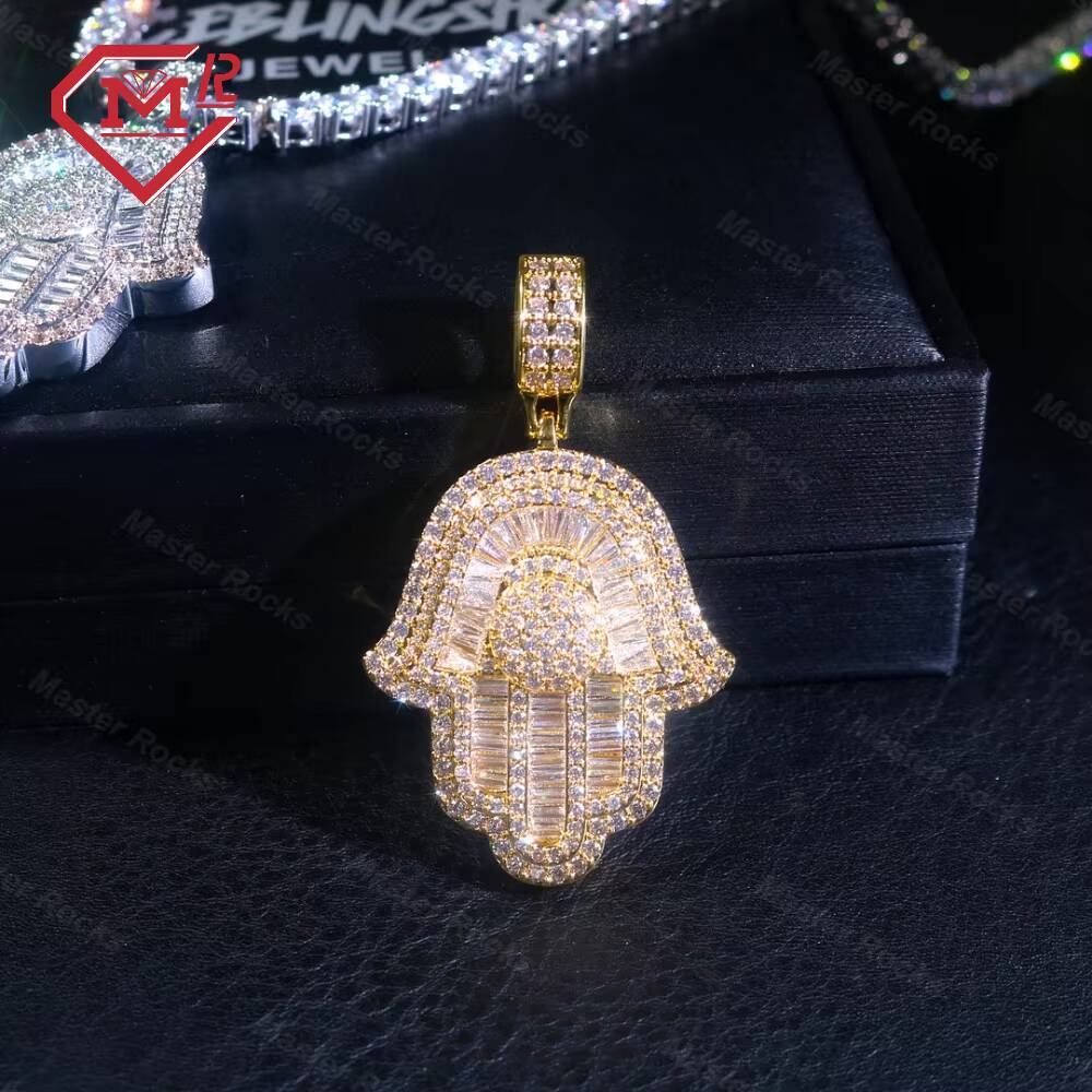 Luxury Hip Hop Jewelry 925 Sterling Silver Iced Out Baguette Diamond Pendant Mens Vvs Hamsa Pendant Moissanite