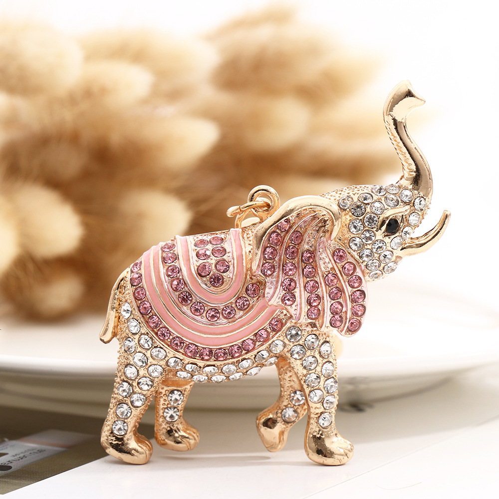 Diamond-in Elephant Bag Charms Cute Animal Metal Keychain Hanging Ornament Women's Bag Accessories