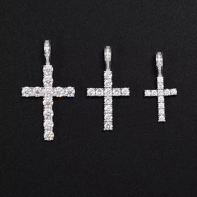 Ready to Ship Rope Chain 2mm---5mm Moissanite Cross Pendant 18K Gold Plated Necklace Men Women Christian Jewelry