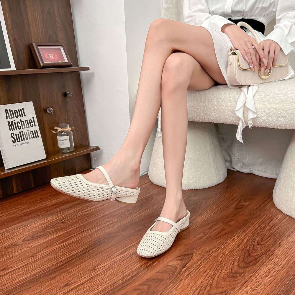 Designer Summer New Style Backless Woven 2025 French Light Luxury Single for Women Outdoor Wear High-end Feel Women's Shoes
