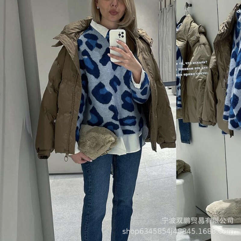 Leopard Print Sweater For Women Autumn Winter Thick Knitted Pullover Top Ins Commuting B5